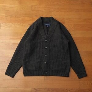 Savile Row Shawl Collar Cardigan Sweater Navy Textured Classic M Lambswool Blend